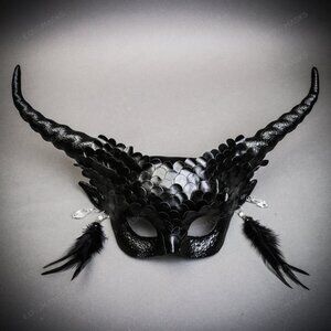 Sexy Black Krampus Horns Squama Animal Devil Halloween Masquerade Women Eye Mask